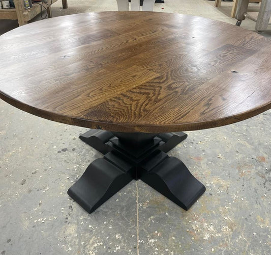 Round Turned Pedestal with 6/4 Planed Reclaimed Multiple Plank White Oak Top