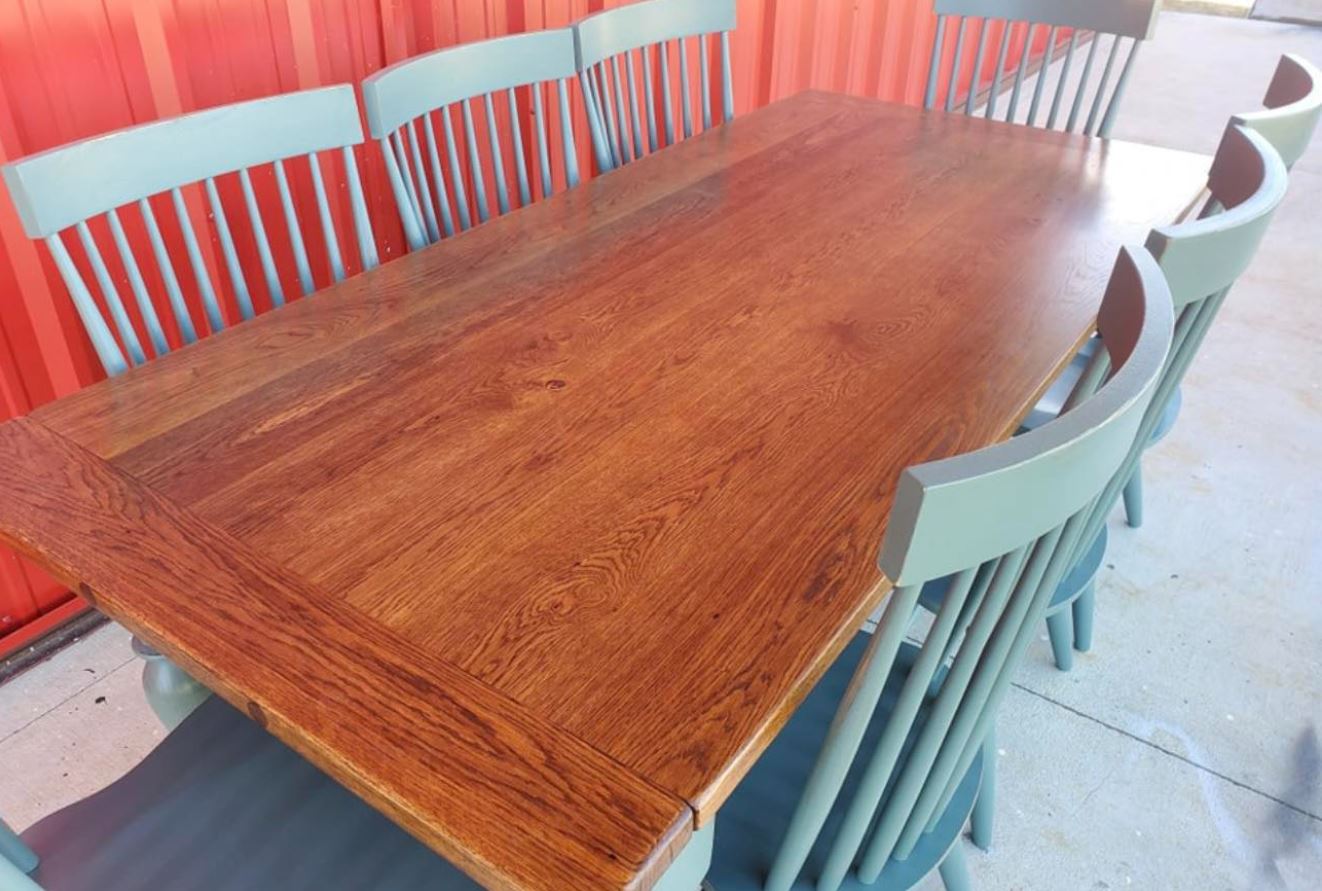 Lafayette Legs with Reclaimed Planed White Oak Top with Bread Boards